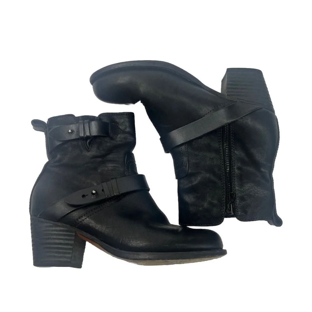 Rag & Bone Womens Buckled Zipped Block Heels Ankle Boots Black Size 36‎ EU 6 US